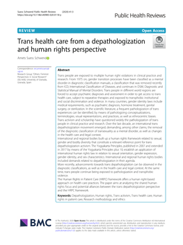 Trans Health Care from a Depathologization and Human Rights Perspective Amets Suess Schwend