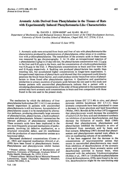 Aromatic Acids Derived from Phenylalanine in the Tissues of Rats with Experimentally Induced Phenylketonuria-Like Characteristics