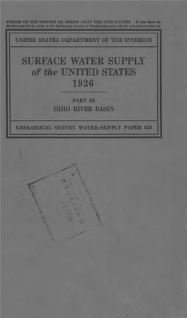 SURFACE WATER SUPPLY of the UNITED STATES 1926