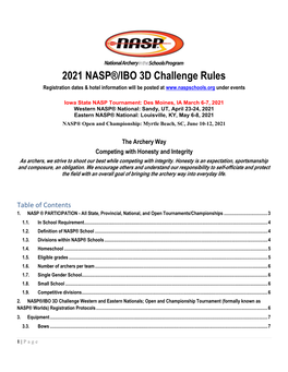 2021 NASP®/IBO 3D Challenge Rules Registration Dates & Hotel Information Will Be Posted at Under Events