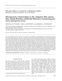 (Genus Mus, Family Muridae, Subfamily Murinae): Examining Gene Trees and Species Trees