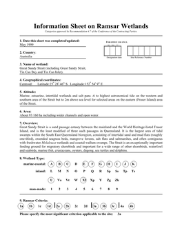 Information Sheet on Ramsar Wetlands Categories Approved by Recommendation 4.7 of the Conference of the Contracting Parties