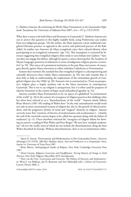 Book Reviews / Exchange 39 (2010) 421-437 C. Mathews Samson, Re-Enchanting the World: Maya Protestantism in the Guatemalan High