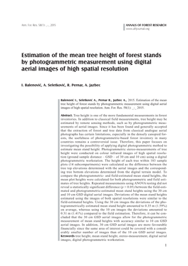 Estimation of the Mean Tree Height of Forest Stands by Photogrammetric Measurement Using Digital Aerial Images of High Spatial Resolution