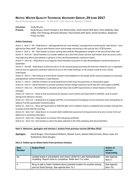 NOTES: WATER QUALITY TECHNICAL ADVISORY GROUP, 29 JUNE 2017 Bay of Plenty Regional Council – Te Wai Ariki, 1125 Arawa St, Rotorua, 9:30Am