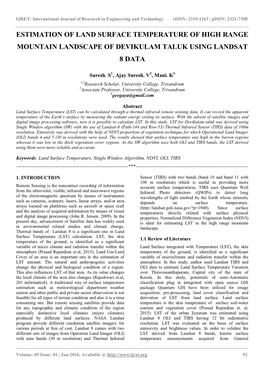 Estimation of Land Surface Temperature of High Range Mountain Landscape of Devikulam Taluk Using Landsat 8 Data