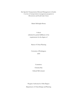 Site-Specific Transportation Demand Management in Seattle: a Review of Transportation Management Programs in Downtown and South Lake Union