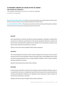 As Reformas Urbanas Na Cidade Do Rio De Janeiro Uma História De Contrastes the Urbans Reforms in the City of Rio De Janeiro a History of Contrasts