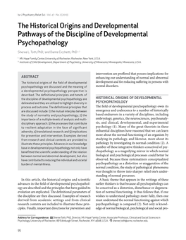 The Historical Origins and Developmental Pathways of the Discipline of Developmental Psychopathology