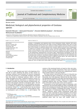 Medicinal, Biological and Phytochemical Properties of Gentiana Species