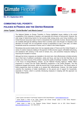 COMBATING FUEL POVERTY: POLICIES in FRANCE and the UNITED KINGDOM Johan Tyszler1, Cécile Bordier2 and Alexia Leseur3