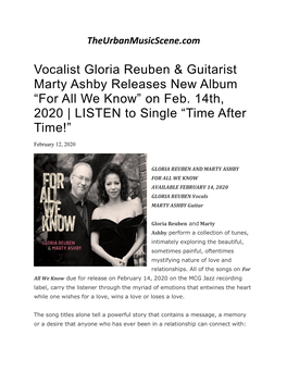 Vocalist Gloria Reuben & Guitarist Marty Ashby Releases New Album