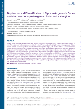 Duplication and Diversification of Dipteran Argonaute Genes, and the Evolutionary Divergence of Piwi and Aubergine