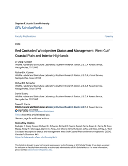 Red-Cockaded Woodpecker Status and Management: West Gulf Coastal Plain and Interior Highlands