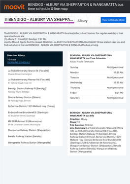 BENDIGO - ALBURY VIA SHEPPARTON & WANGARATTA Bus Time Schedule & Line Map