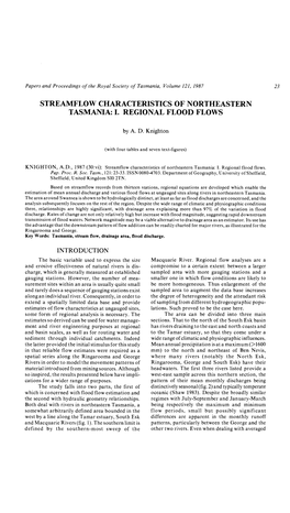 Streamflow Characteristics of Northeastern Tasmania: I