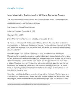 Interview with Ambassador William Andreas Brown