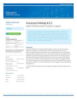 Moody's Credit Opinion – June 2020