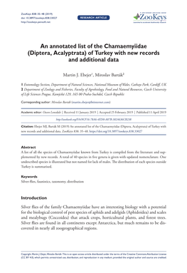An Annotated List of the Chamaemyiidae (Diptera, Acalyptrata) of Turkey with New Records and Additional Data