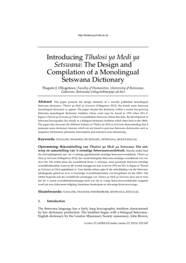 The Design and Compilation of a Monolingual Setswana Dictionary Thapelo J