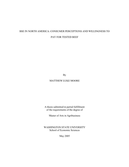 Bse in North America: Consumer Perceptions and Willingness To