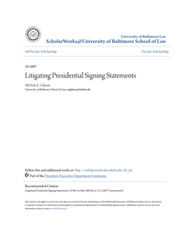 Litigating Presidential Signing Statements Michele E