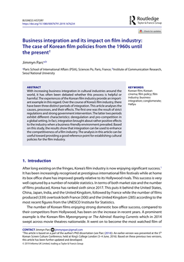 Business Integration and Its Impact on Film Industry: the Case of Korean Film Policies from the 1960S Until the Present†