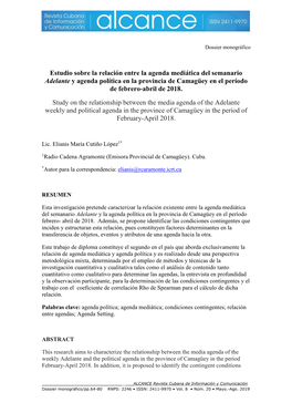 Estudio Sobre La Relación Entre La Agenda Mediática Del Semanario Adelante Y Agenda Política En La Provincia De Camagüey En El Período De Febrero-Abril De 2018