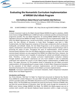 Evaluating the Humanistic Curriculum Implementation of MRSM Ulul Albab Program