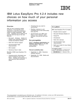 IBM Lotus Easysync Pro 4.2.4 Includes New Choices on How Much of Your Personal Information You Access