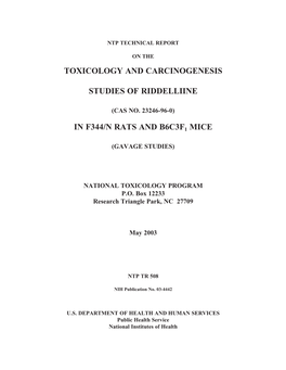 TR-508: Riddelliine (CASRN 23246-96-0) in F344/N Rats and B6c3f1mice (Gavage Studies)