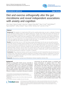 Diet and Exercise Orthogonally Alter the Gut Microbiome and Reveal Independent Associations with Anxiety and Cognition