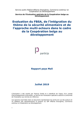 Evaluation Du FBSA, De L'intégration Du Thème De La Sécurité Alimentaire