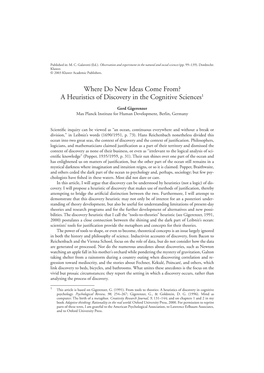 Where Do New Ideas Come From? a Heuristics of Discovery in the Cognitive Sciences1