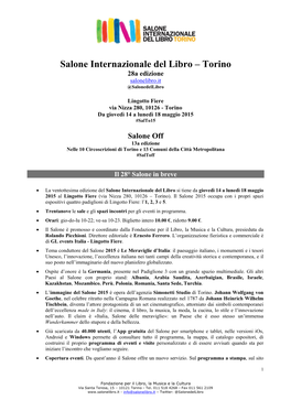 Salone Internazionale Del Libro – Torino 28A Edizione Salonelibro.It @Salonedellibro