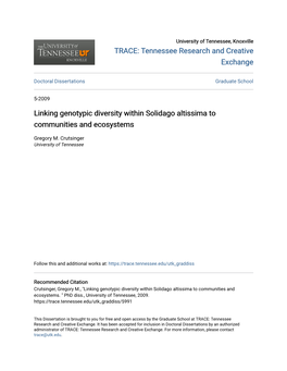 Linking Genotypic Diversity Within Solidago Altissima to Communities and Ecosystems