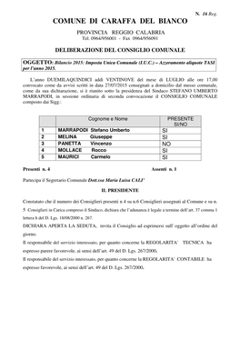 COMUNE DI CARAFFA DEL BIANCO PROVINCIA REGGIO CALABRIA Tel