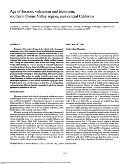 Age of Jurassic Volcanism and Tectonism, Southern Owens Valley Region, East-Central California