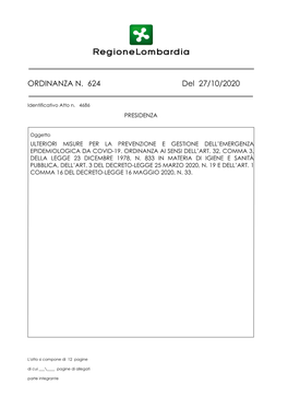 ORDINANZA N. 624 Del 27/10/2020
