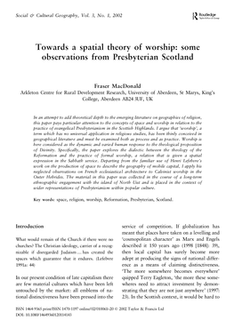 Towards a Spatial Theory of Worship: Some Observations from Presbyterian Scotland