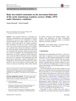 Body Size-Related Constraints on the Movement Behaviour of the Arctic Notostracan Lepidurus Arcticus (Pallas, 1973) Under Laboratory Conditions