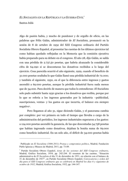 El Socialista En La República Y La Guerra Civil∗