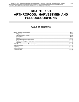 Chapter 8-1 Arthropods: Harvestmen and Pseudoscorpions