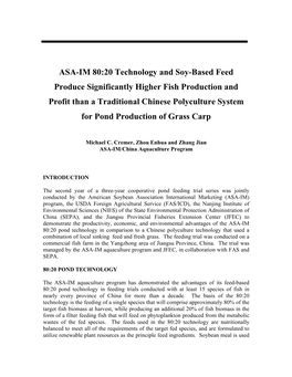 Grass Carp 80-20 Vs. Polyculture Yangzhong Trial