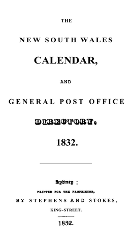 The New South Wales Calendar and General Post Office Directory, 1832