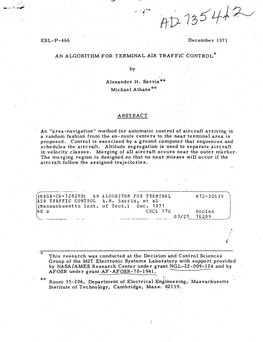 ESL-P-466 December 1971 an ALGORITHM for TERMINAL AIR