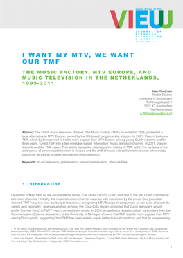 I Want My Mtv, We Want Our Tmf
