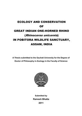 (Rhinoceros Unicornis) in POBITORA WILDLIFE SANCTUARY, ASSAM, INDIA
