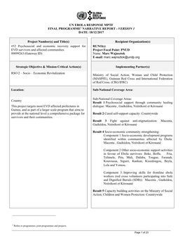 Un Ebola Response Mptf Final Programme1 Narrative Report - Version 1 Date: 18/12/2017