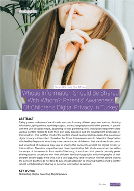 Whose Information Should Be Shared with Whom?: Parents' Awareness of Children's Digital Privacy in Turkey